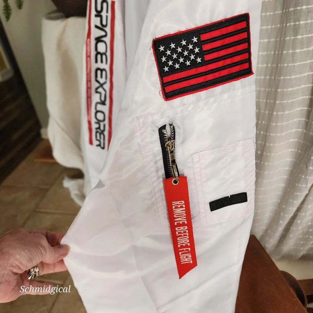 Bleecker & Mercer NASA Space Explorer Bomber Jacket White Mens 3XL Flight Tag